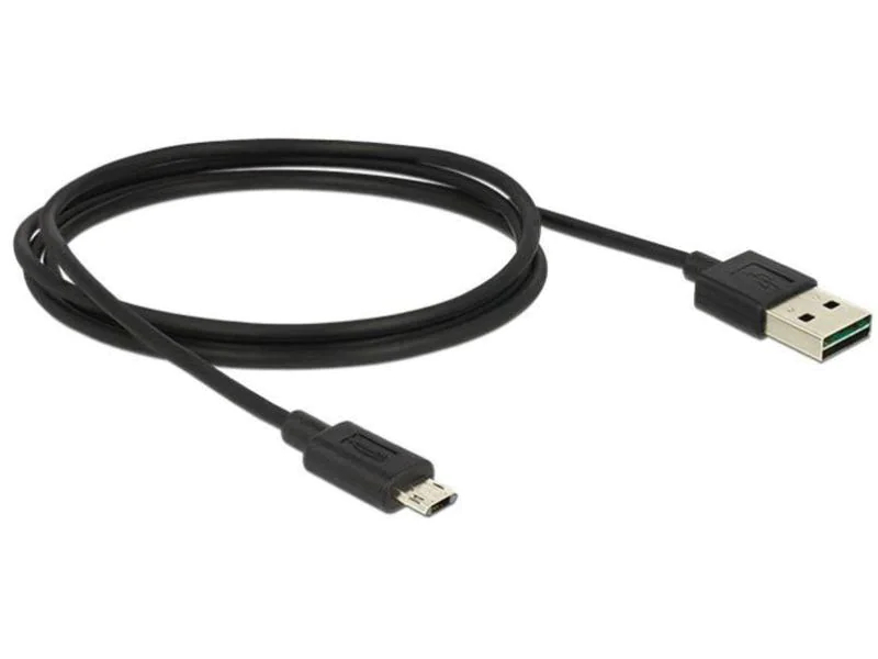DeLock Easy USB2.0 Kabel, A - MicroB, 1m, SW, Typ: Anschlusskabel, Steckertyp Seite A: USB-A Stecker, Farbe: Schwarz, Steckertyp Seite B: USB-MicroB Stecker, USB Standard: 2.0, Länge: 1 m, Besondere Eigenschaften: Beide Stecker beidseitig einsteckbar