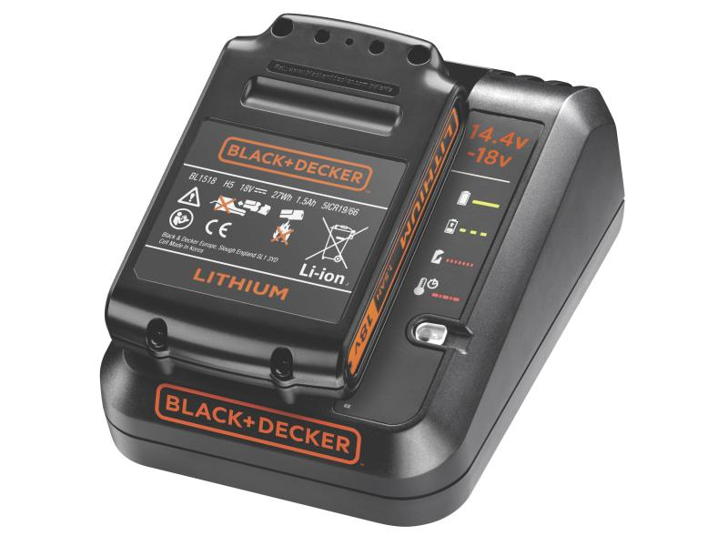 BLACK+DECKER Akku und Ladegerät 18 V 1,5 Ah BDC1A15-QW, Systemreihe: Keine, Produkttyp: Akku, System-Kompatibilität: Keine, Kapazität: 1.5 Ah, Spannung: 18, Kapazität Wattstunden: 27 Wh