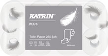 Toilettenpapier KATRIN PLUS Toilet 250 SOFT | weiss | 3-lagig | 250 Coupons Starke, qualitativ hochwertige konventionelle Toilettenpapierrollen