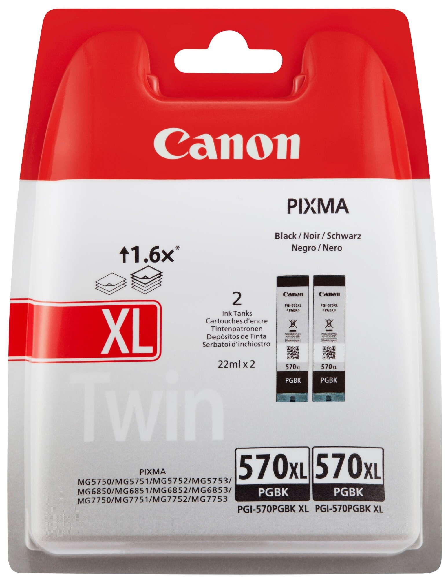 CANON PGI570XL | PGBK | 2x 22ml | Tintenpatronen Combopack pigment schwarz | 2er Set