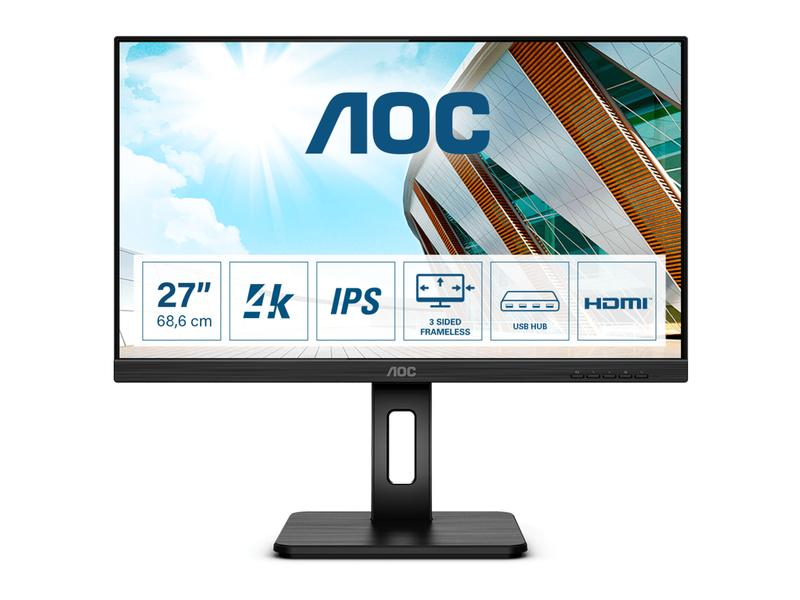 27" IPS Monitor, 3840x2160 60Hz, 1x Displayport, 2x HDMI, 4x USB 3.2, 4ms, Speakers, 150mm höhenverstellbar, pivot