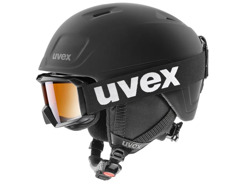 uvex Helm heyya pro SET (flizz LG black) 2-teilig, Einsatzbereich: Wintersport, Zielgruppe: Kinder, Kopfumfang von: 51 cm, Kopfumfang bis: 55 cm, Farbe: Schwarz matt, Sportart: Ski, Snowboard