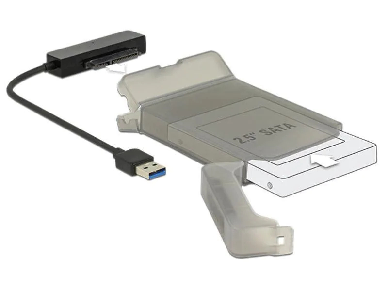 Delock Adapterkabel USB 3.0 Typ-A - SATA 22-Pin mit Schutzhülle, Widerstandsfähigkeit: Kratzern, Anzahl Laufwerkschächte: 1, Stromversorgung: USB, Lüfter vorhanden: Nein, Farbe: Schwarz, Grau, Schnittstellen: USB 3.0
