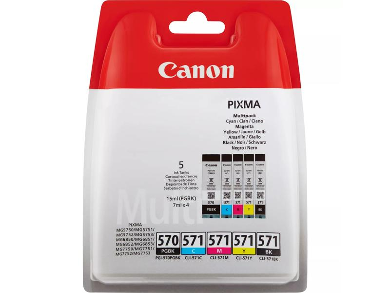 CANON PGI570 | CLI571 | BK/PGBK/C/M/Y | Combopack 5er Set CANON Tintenpatronen, schwarz, p-schwarz, cyan, magenta und gelb