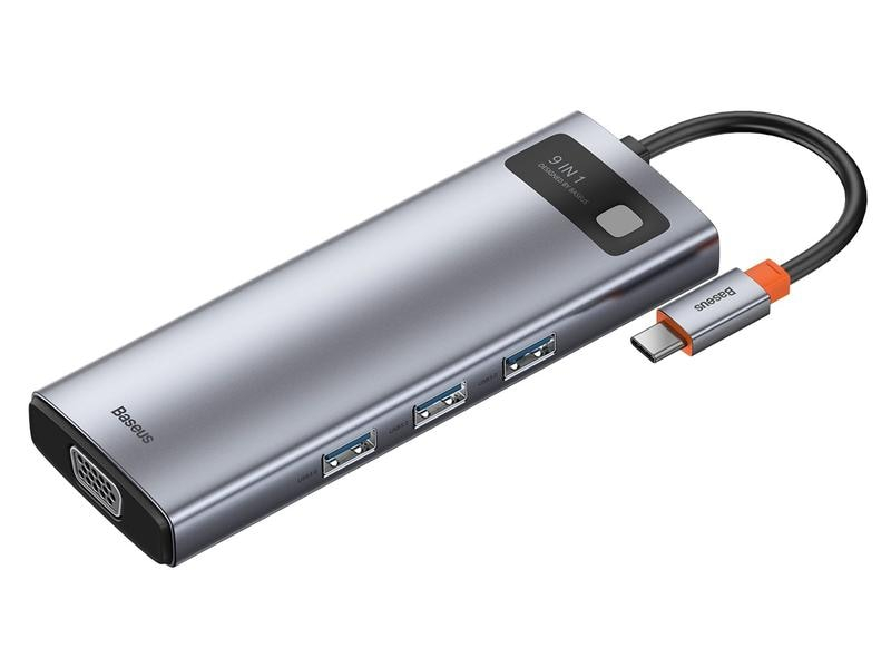 Baseus Dockingstation Metal Gleam Series 9-in-1 USB-C, Ladefunktion: Ja, Dockinganschluss: USB-C, Kompatible Hersteller: Universal, Vesa-Bohrung vorhanden: Nein