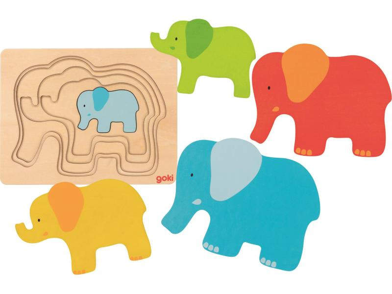 Goki Kleinkinder Puzzle Elefant, Motiv: Tiere, Altersempfehlung ab: 2 Jahren, Tiefe: 17.3 cm, Breite: 13.3 cm, Anzahl Teile: 5 Teile