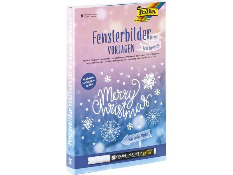 Folia Fensterbild Merry Christmas Vorlage und Kreidemarker, Produkttyp: Fensterbild, Farbe: Weiss