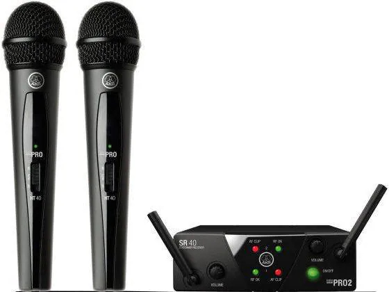 AKG Funkmikrofon WMS40 Mini Dual Vocal Set, Betriebsart: Batteriebetrieb, Signalverarbeitung: Analog, Typ: Dual Set, Bauweise: Hand-/Stativmikrofon, Sendertyp: Handsender, Set, dynamische Kapseln, non Diversity