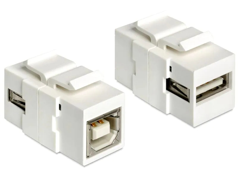Delock Keystone-Modul USB2.0, A - B/B - A, (f-f) Weiss, Modultyp: Keystone, Anschluss Front: Buchse USB A, Anschluss Rück: Buchse USB B, Medientyp: USB, Schirmung: Ja, Farbe: Weiss