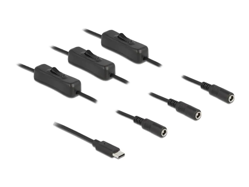 Delock Hohlstecker Kabel USB Type-C zu 3 x DC mit Schalter 1 m, Innendurchmesser: 2.1 mm, Aussendurchmesser: 5.5 mm