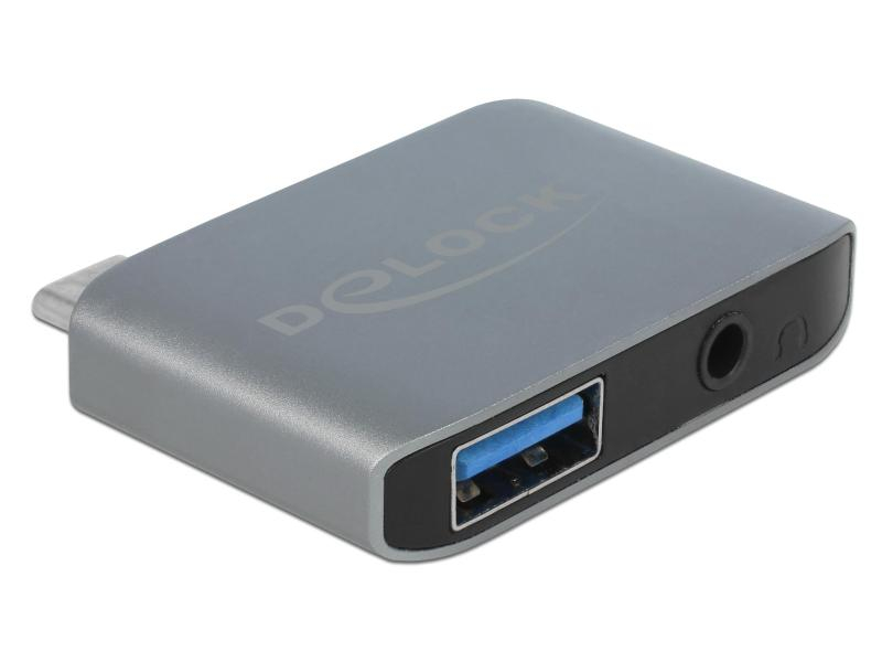 Delock Soundkarte USB Type-C Klinkenbuchse 3,5 mm + USB 3.0 A, Audiokanäle: 2-Kanal-Stereo, Schnittstelle Hardware: USB 3.0, USB-C
