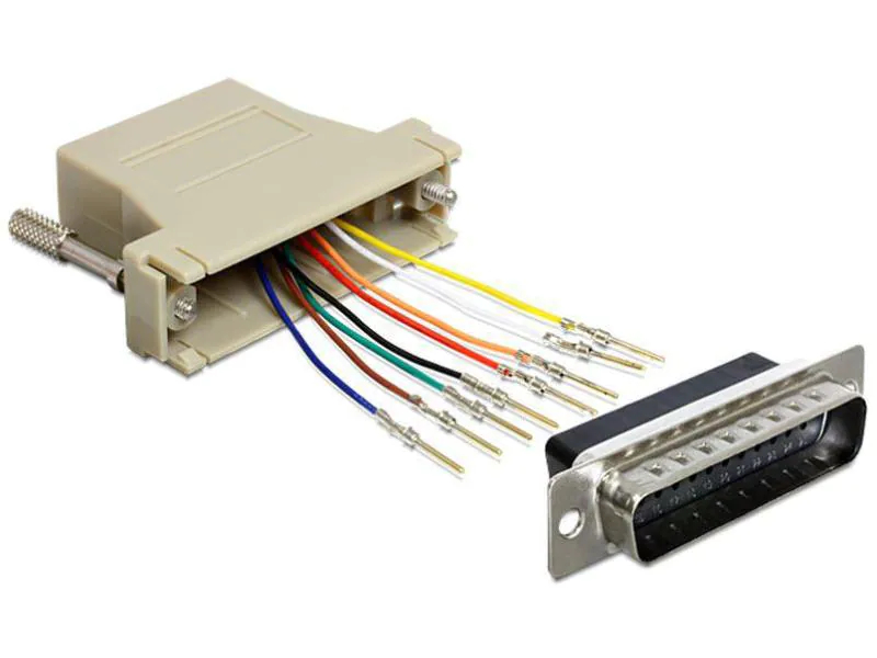 DeLock Adapter RJ-45 - DB25 (f-m) 0 cm, Typ: Adapter, Datenanschluss Seite A: RJ-45, Datenanschluss Seite B: DB25 Stecker, Kabellänge: 0 cm, Pins beim DB25 Stecker individuel belegbar
