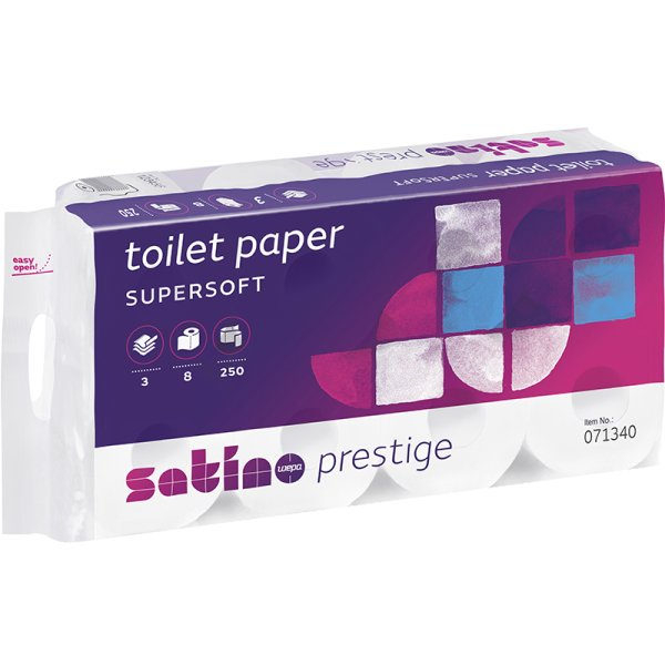 Toilettenpapier SANTINO 3-lagig | 100% Zellstoff | 250 Coupons | 64 Rollen Passend für herkömmliche WC-Rollenhalter