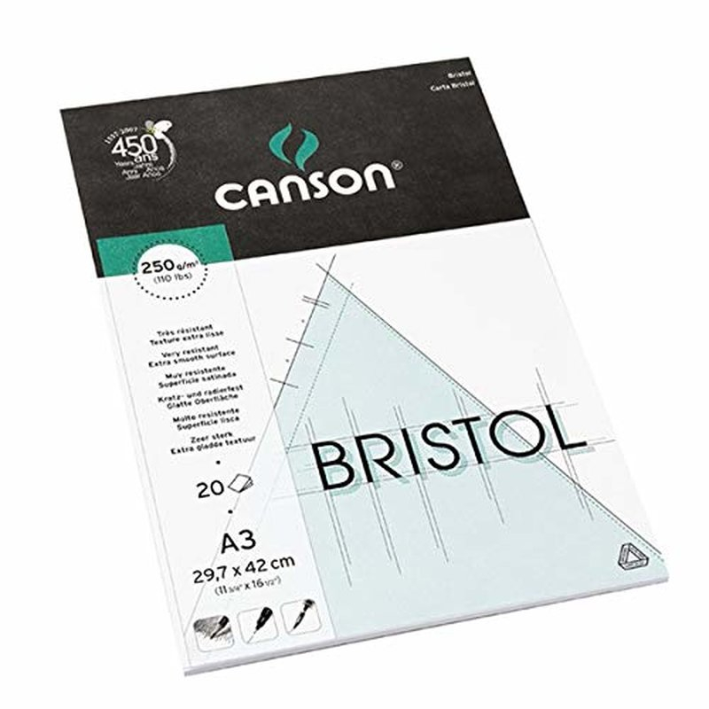 CANSON Zeichenkartonblock Bristol, DIN A3, 250 g/qm, weiß