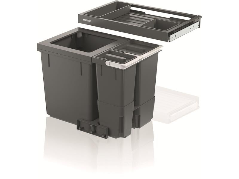 Müllex Abfallsystem X-LINE System X60 L5 Premium, Fassungsvermögen: 58.3 l, Anzahl Behälter: 6, Material: Kunststoff, Form: Quadratisch, Detailfarbe: Elfenbein, Anthrazit