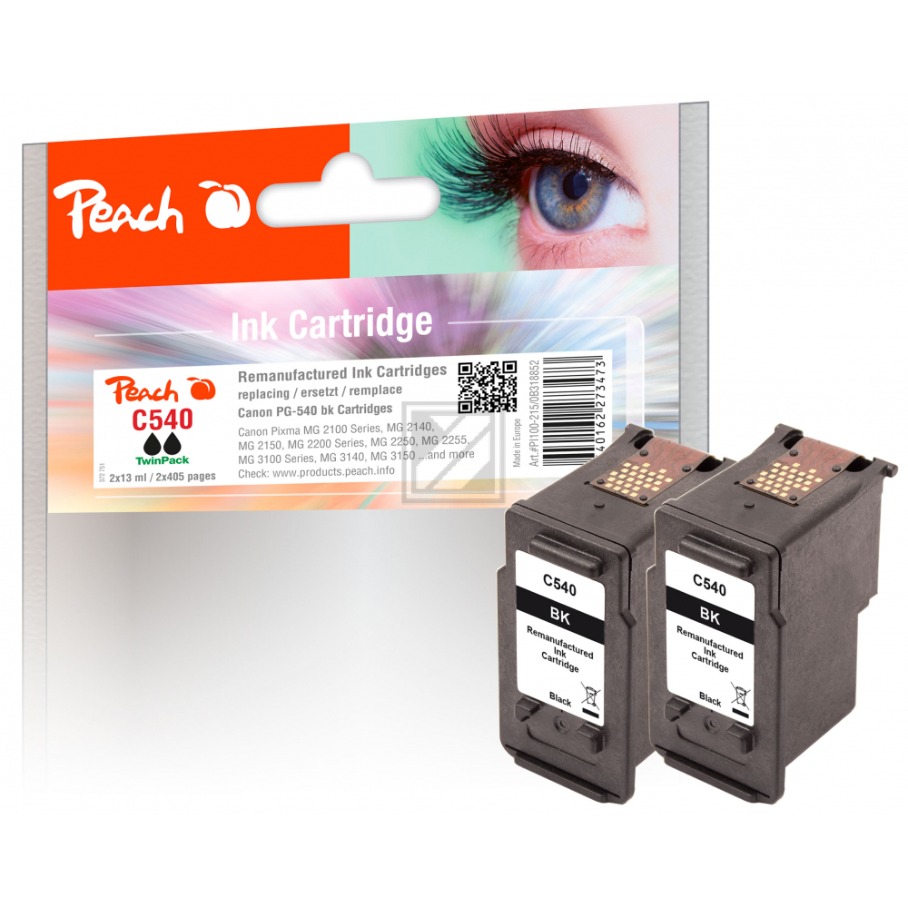 Peach Tinte Canon PG-540 2x Black, Druckleistung Seiten: 405 ×, Toner/Tinte Farbe: Black, Originalprodukt: Nein, Rainbow Kit: Nein
