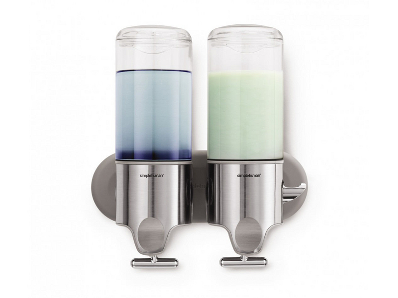 Simplehuman Doppelspender 0.444 l Transparent Silber, Wandmontage, inklusive praktischer Aufhänger für Accessoires, geeignet für die Küche und das Badezimmer