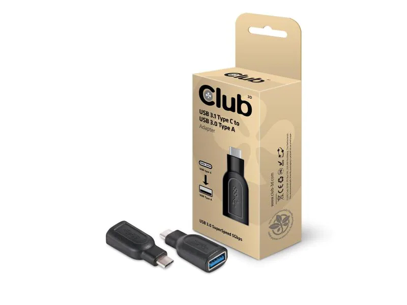 Club 3D Adapter USB 3.1 Type-C - USB 3.0 Type A, Kabeltyp: Adapter, Videoanschluss Seite A: USB Type-C, Videoanschluss Seite B: USB 3.0