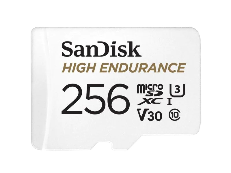 SanDisk microSDXC-Karte High Endurance UHS-I 256 GB, Speicherkartentyp: Micro-SDXC, Speicherkapazität: 256 GB, Geschwindigkeitsklasse: UHS-I; Class 10; V30; U3, Lesegeschwindigkeit: 100 MB/s, Schreibgeschwindigkeit: 40 MB/s, Speicherkartenadapter: SD-Ada