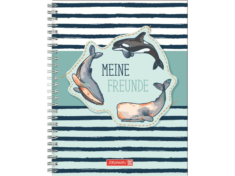 Brunnen Freundebuch Happy Ocean Wale, Motiv: Wal, Medienformat: 16,5 x 20 cm, Farbe: Blau, Mehrfarbig, Altersgruppe: Kinder