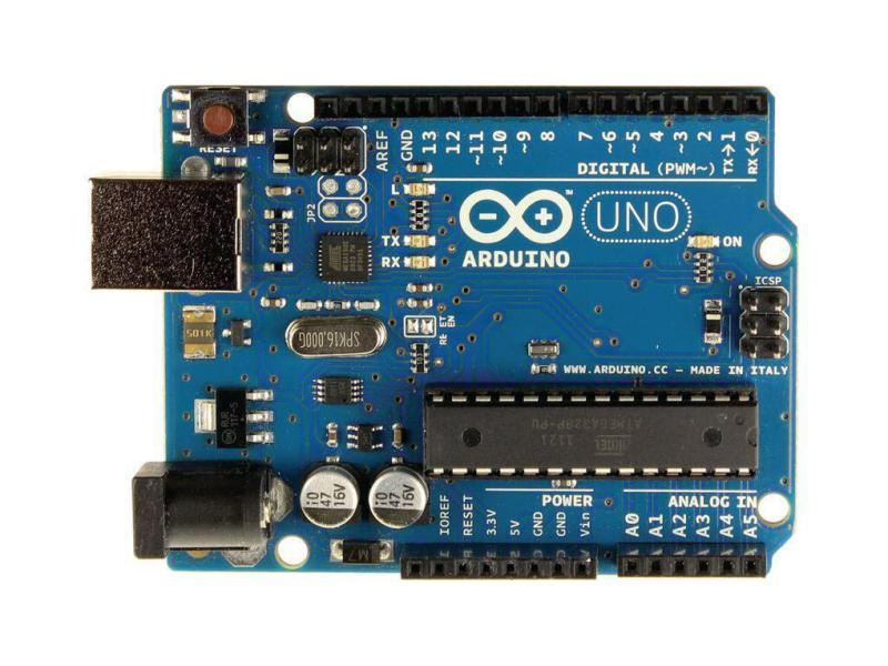 Arduino Entwicklerboard Arduino UNO Rev3, Prozessorfamilie: ATmega328, Anzahl Prozessorkerne: 1, Audiokanäle: Keine, Schnittstellen: USB 2.0; GPIO, 14 digitale I/O Pins, davon 6 mit PWM Output. 32KB Flash Speicher, 2KB SRAM, 1KB EEPROM
