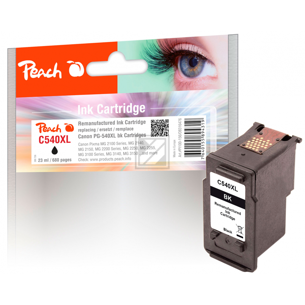 Peach Druckkopf Canon PG-540X black, 23ml 600 Seiten, zu Pixma MG2140,2150,2250,3140,3150,3250,4140,