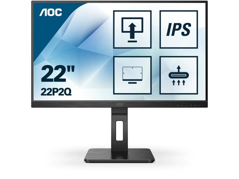 AOC Monitor 22P2Q, 21.5 Zoll LED, 1920 x 1080 Pixel Full HD, 16:9, DVI VGA HDMI USB, Schwarz