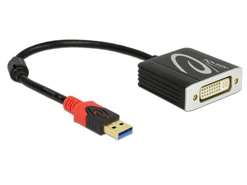 DeLock USB3.0 Grafikkarte DVI Videoanschluss Seite A: DVI-D, Auflösung Max.: 1920 x 1200 (WUXGA), Max. gleichzeitige Displays: 1, Schnittstelle Hardware: USB 3.0