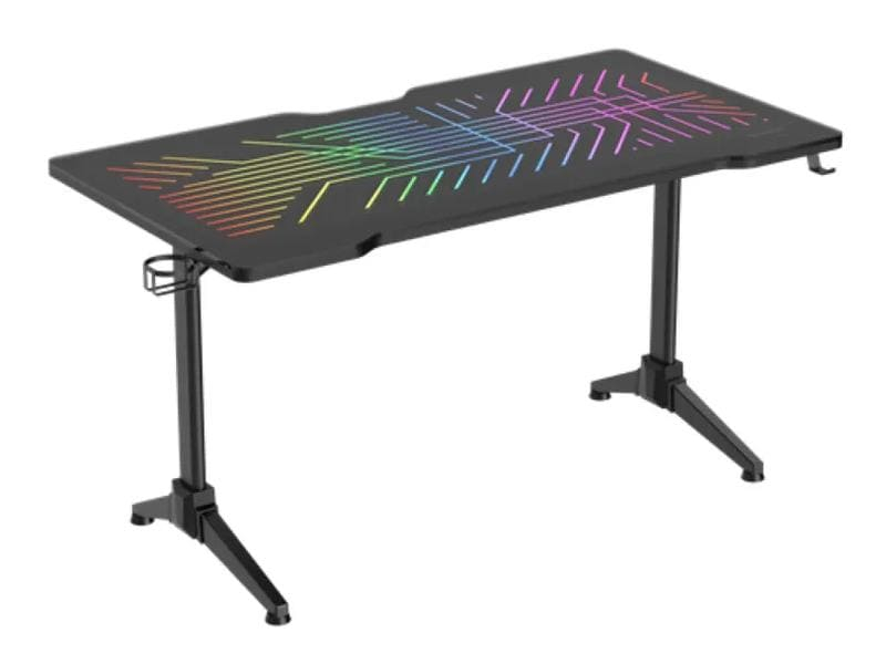 DELTACO Gaming Tisch DT420, Beleuchtung: Ja, Höhenverstellbar: Nein, Detailfarbe: Schwarz, Material: Glas