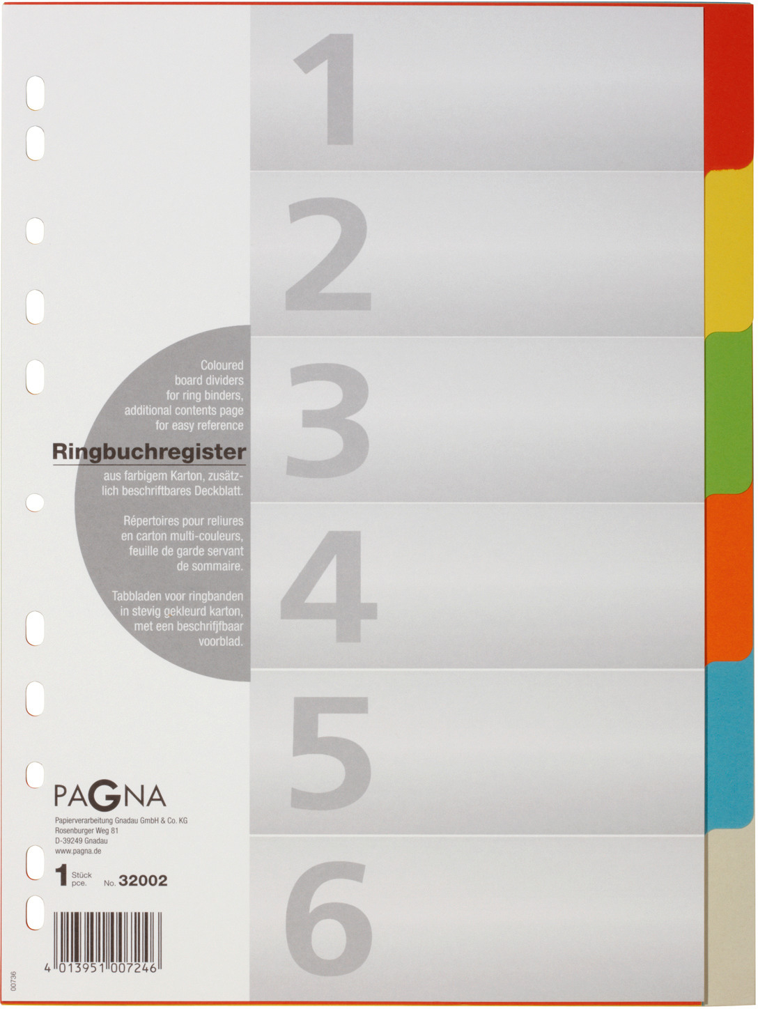 PAGNA Register Karton A4 32002-20 farbig 6-teilig