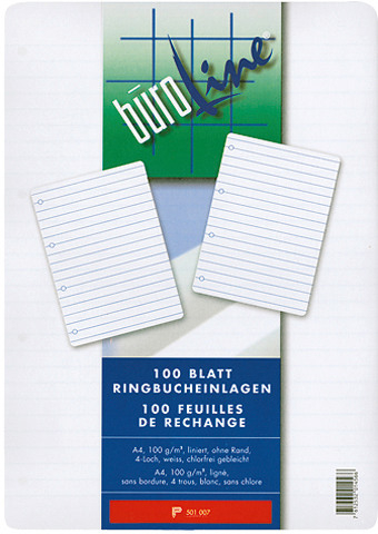 BÜROLINE Ringbucheinlagen A4 501007 liniert,9mm, 100g 100 Blatt