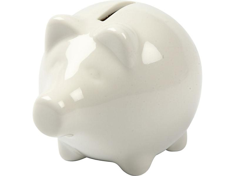 Creativ Company Spardose 8,5 cm Schwein, Verpackungseinheit: 1 Stück, Material: Porzellan, Farbe: Weiss
