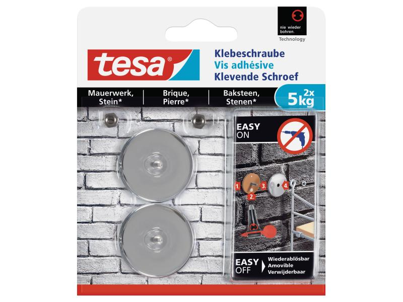 tesa Klebeschraube 5 kg für Mauern + Stein, rund, Art: Klebeschraube, Cleveres Befestigungssystem