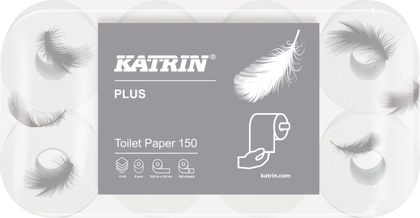 KATRIN Plus Toilet 150 | weiss | 4-lagig | 150 Coupons Starke, qualitativ hochwertige konventionelle Toilettenpapierrollen