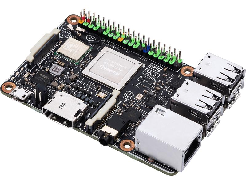 ASUS Entwicklerboard Tinker Board S R2.0, Prozessorfamilie: Rockchip, Entwicklerboard Serie: Asus Tinkerboard, Anzahl Prozessorkerne: 4, Integrierte Grafik: Ja, Schnittstellen: GPIO, RJ-45 (1000Mbps), Type-A USB 2.0, HDMI, WLAN, Bluetooth