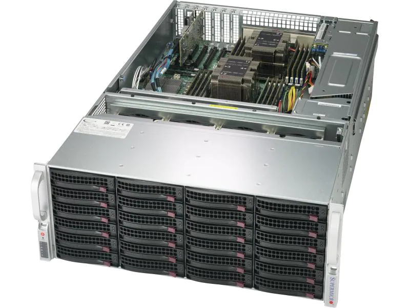 Supermicro Barebone 6049P-E1CR36H, Unterstützte Netzteile: 2, Anzahl Laufwerkschächte: 36 ×, PCI-Express Steckplätze: 3x PCI-Express 2.0 x16; 4x PCI-Express 2.0 x8, Tiefe: 699 mm, SFP+ Anschlüsse: 0 ×, Anzahl freie Arbeitsspeichersteckplätze: 16, P