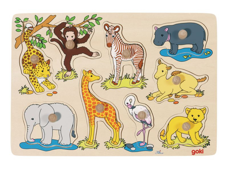 Goki Puzzle Afrikanische Tierkinder, Altersempfehlung ab: 2 Jahren, Effekte: Grosse Puzzleteile, Anzahl Teile: 9 Stück, Motive: Tiere, Puzzletyp: Kinderpuzzle