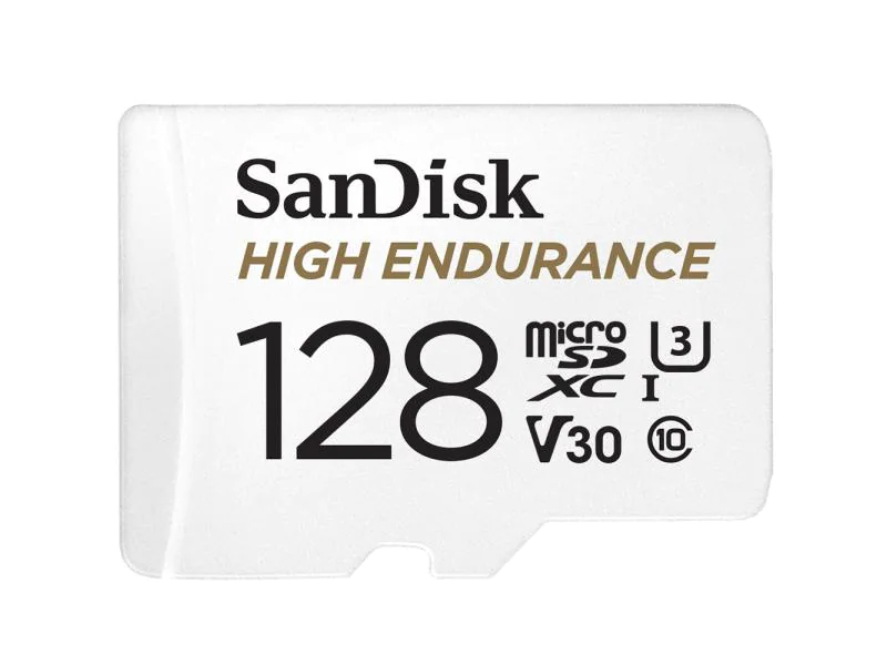 SanDisk microSDXC-Karte High Endurance UHS-I 128 GB, Speicherkartentyp: Micro-SDXC, Speicherkapazität: 128 GB, Geschwindigkeitsklasse: UHS-I; Class 10; V30; U3, Lesegeschwindigkeit: 100 MB/s, Schreibgeschwindigkeit: 40 MB/s, Speicherkartenadapter: SD-Ada