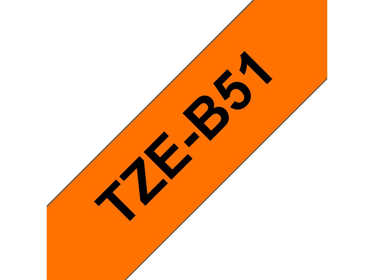 Brother Beschriftungsband TZe-B51 Fluoreszierend Schwarz auf Orange 24 mm