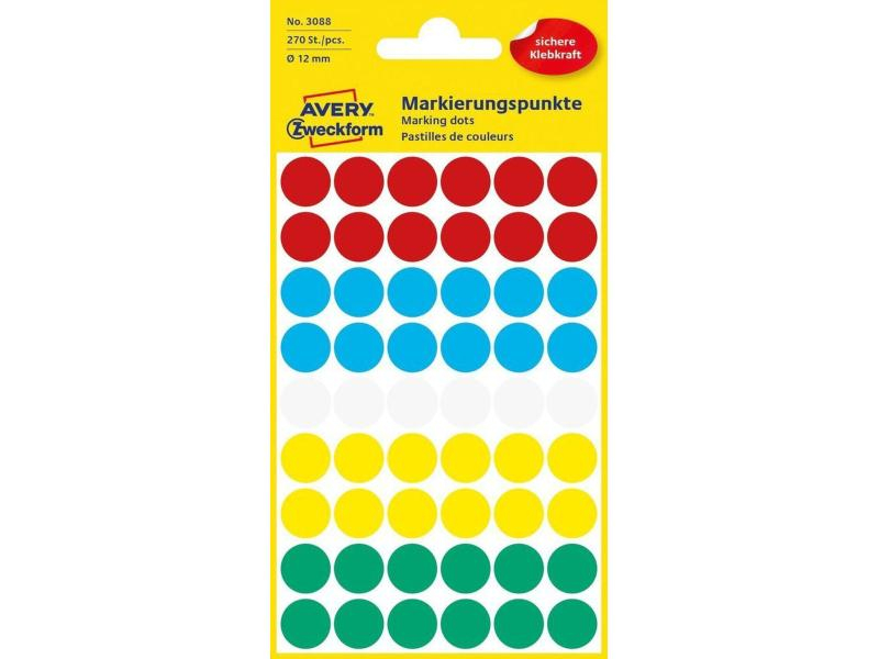 Avery Zweckform Klebepunkte 12 mm Mehrfarbig, Detailfarbe: Blau, Weiss, Grün, Gelb, Rot, Set: Ja, Selbstklebend: Ja, Moderationstyp: Klebepunkte