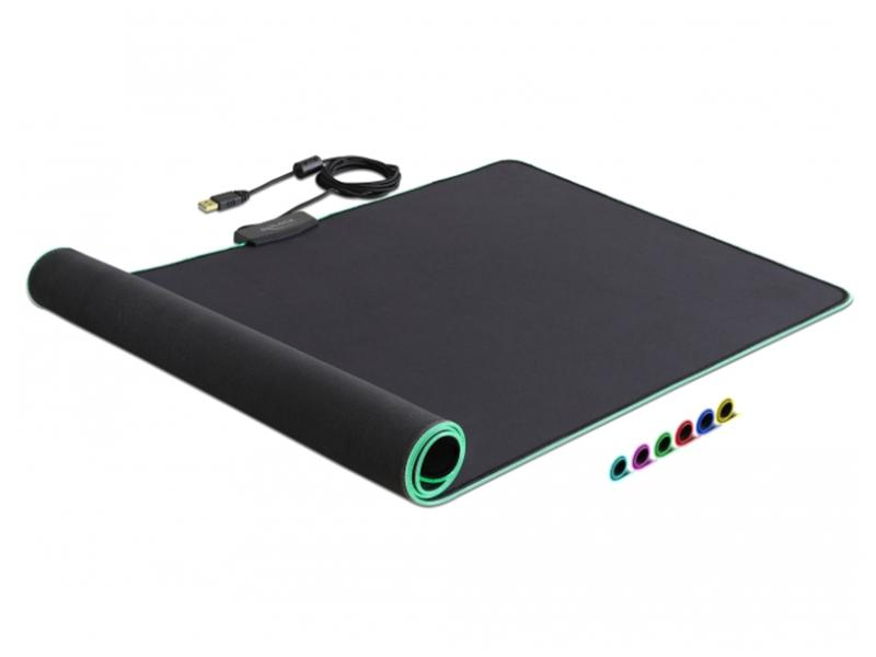 Delock Gaming-Mausmatte 92x30 cm mit RGB-Beleuchtung, Farbe: Schwarz, Form: Rechteck