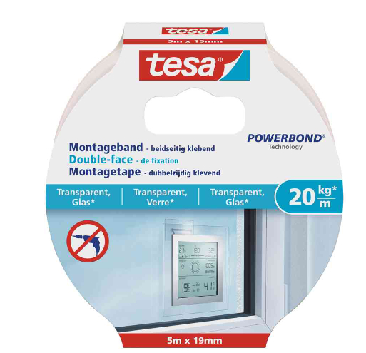 tesa Powerbond Montageband für Glas, 19 mm x 5,0 m