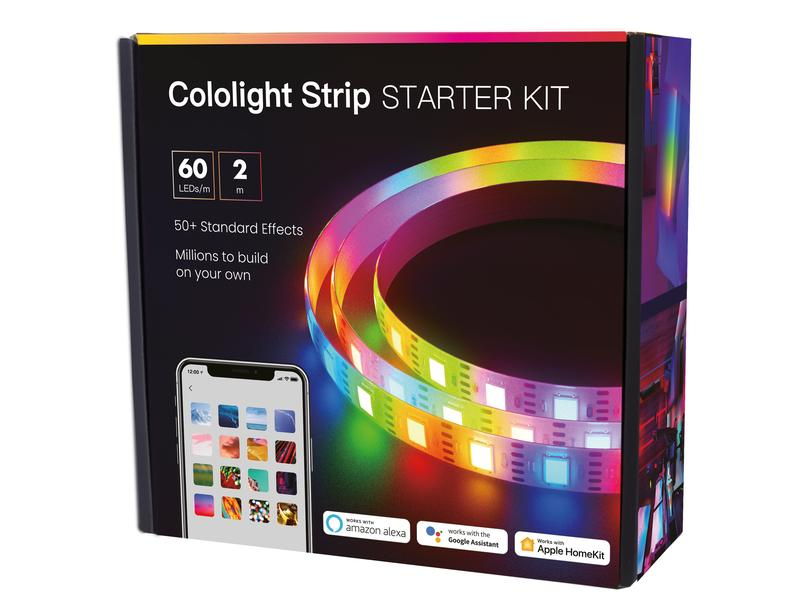 Cololight Light Strip Starter Kit 2 m, 800 lm 60 LED/m, Lampensockel: LED fest verbaut, Farbtemperatur Kelvin: 2200 bis 6500 K, Gesamtleistung: 10 W, Leuchten Kategorie: LED Stripe, Anwendungsbereich: Indoor, Lichtfarbe: Mehrfarbig