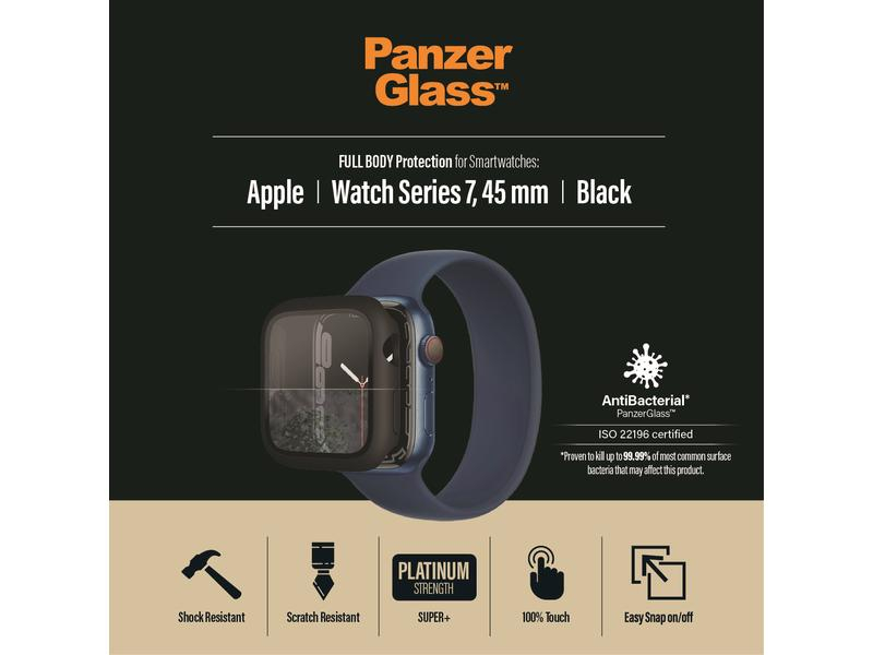 Panzerglass Displayschutz Full Body Apple Watch 7 (45 mm), Zubehörtyp: Displayschutz, Kompatible Hersteller: Apple, Kompatible Smartwatches: Apple Watch Series 7 41mm, Farbe: Schwarz