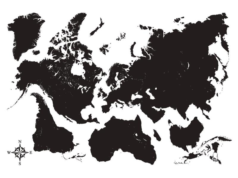 Crearreda Wandtattoo Black Map, Farbe: Schwarz