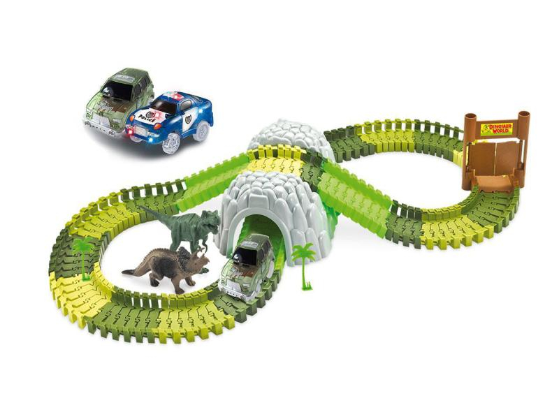 Amewi Magic Traxx Mega Set Dino-Park mit Tunnel, 374-teilig, Fahrzeugtyp: Polizei; Offroader, Themenwelt: Neutral, Altersempfehlung ab: 3 Jahren, Benötigtes Zubehör: 2x AA 1,5 V Batterie je Fahrzeug