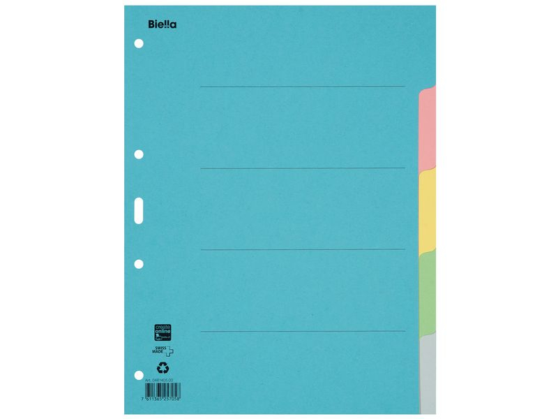 Biella Register Karton A4 5teilig, 4Loch Einteilung: Blanko, Material: Karton