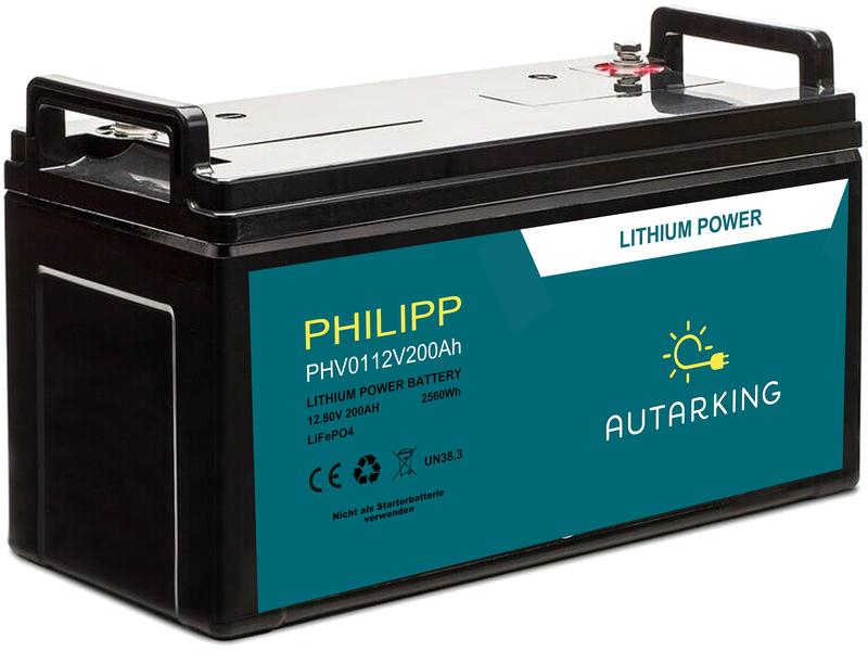 Autarking Batterie Philipp LiFePO4, 12.8 V 200 Ah mit App, Batteriekapazität: 200 Ah, Spannung: 12.8 V