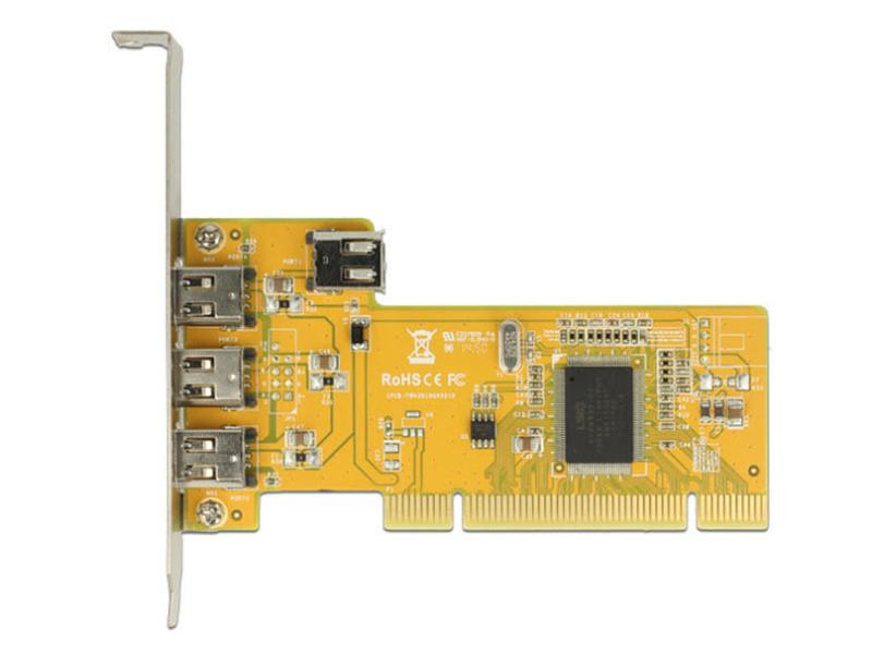Delock PCI-Karte FireWire A 3 x extern + 1 x intern, Datenanschluss Seite B: Firewire 400 6Pin, Anzahl Ports: 3, Schnittstelle Hardware: PCI
