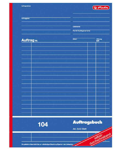 herlitz Formularbuch "Auftrag 104", DIN A4, 2 x 40 Blatt